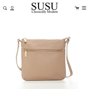Susu Beige Leather Saxon Crossbody Handbag